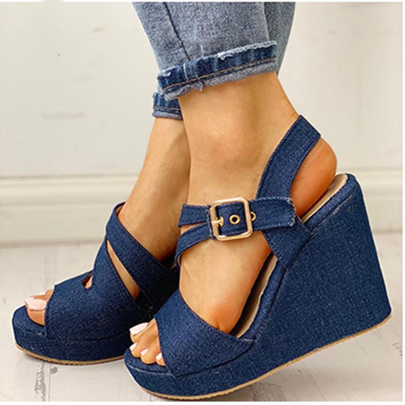 2023 summer women's shoes large comfortable fishtail sandals large wedge casual buckle luxury sexy high heels