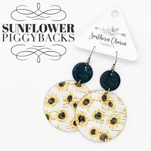 2.5 Black & White Sunflower Piggyback Corkies