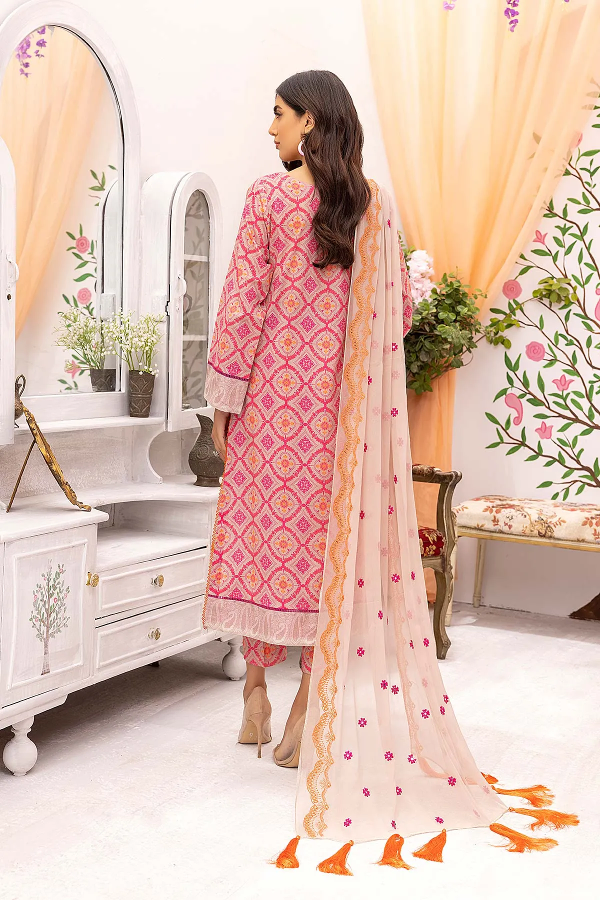 3-Pc Printed lawn suits with Embellished Mirror Work Chiffon Dupatta CMC22-03