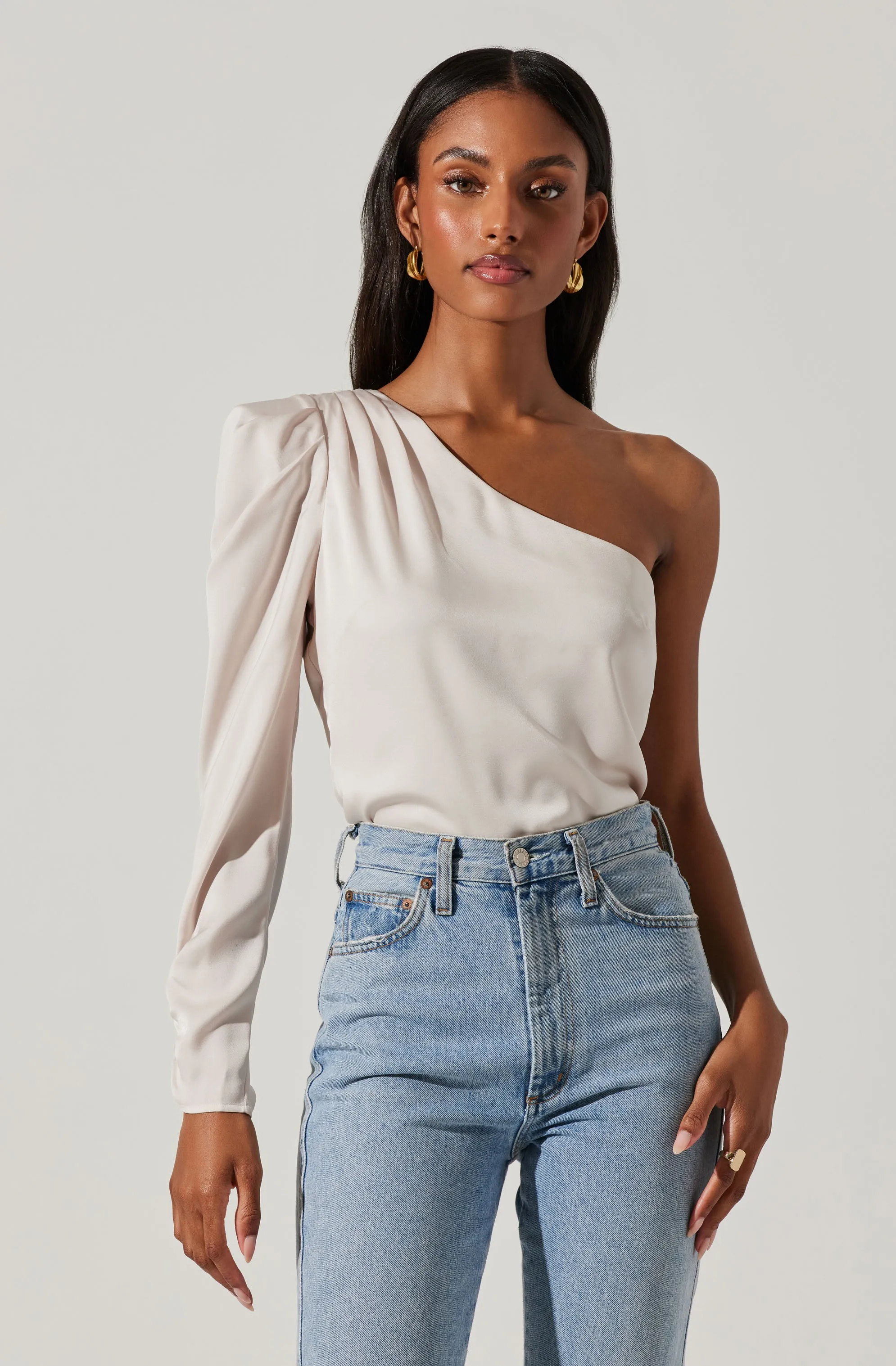 Asymmetrical Puff Sleeve Top