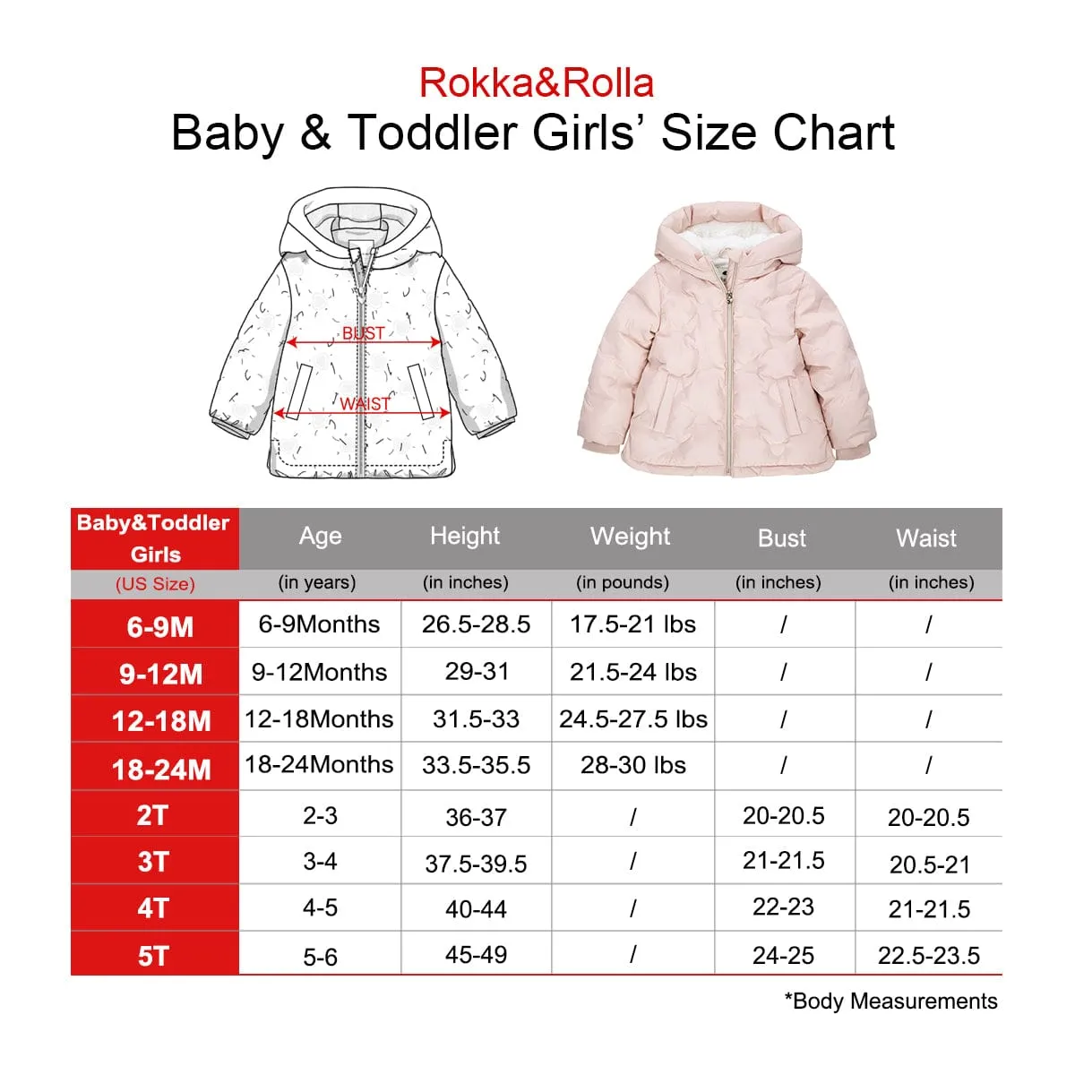 Baby Girls' Water-Resistant  Fleece Lined Heart Puffer Jacket for Newborn Infant Toddler (6-24M, 2T-5T)