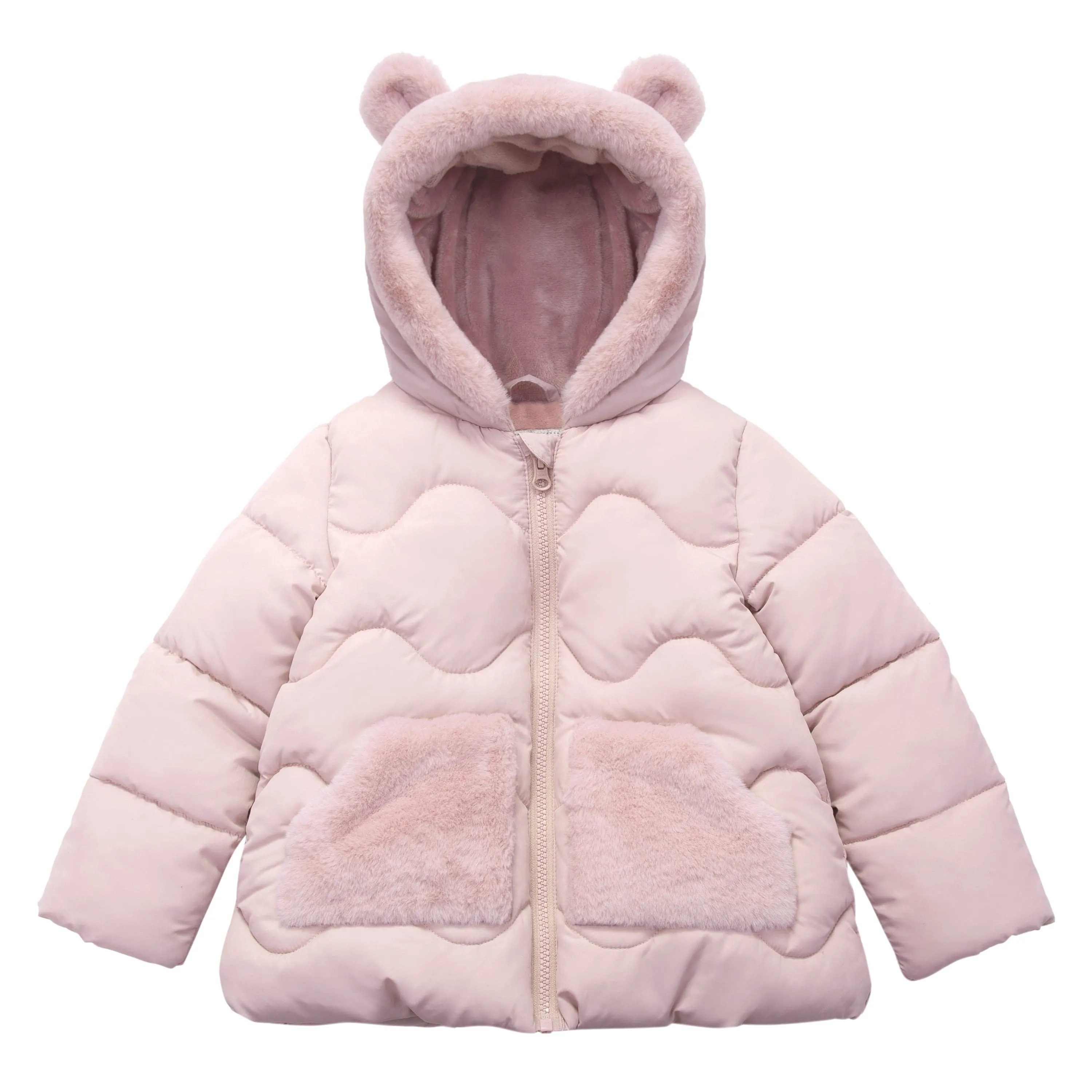 Baby Girls' Water-Resistant Soft Mini Fur Lined Puffer Jacket for Newborn Infant Toddler (6-24M, 2T-5T)