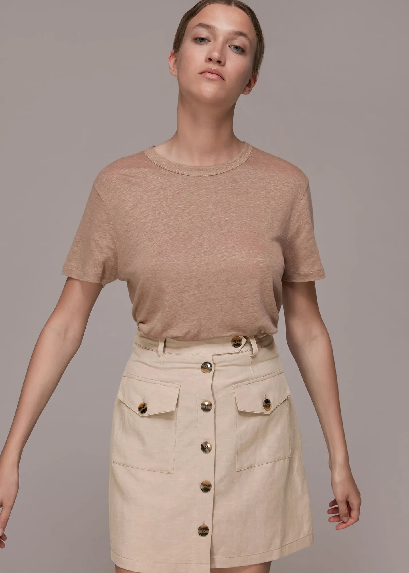 Beige Linen Pocket Skirt