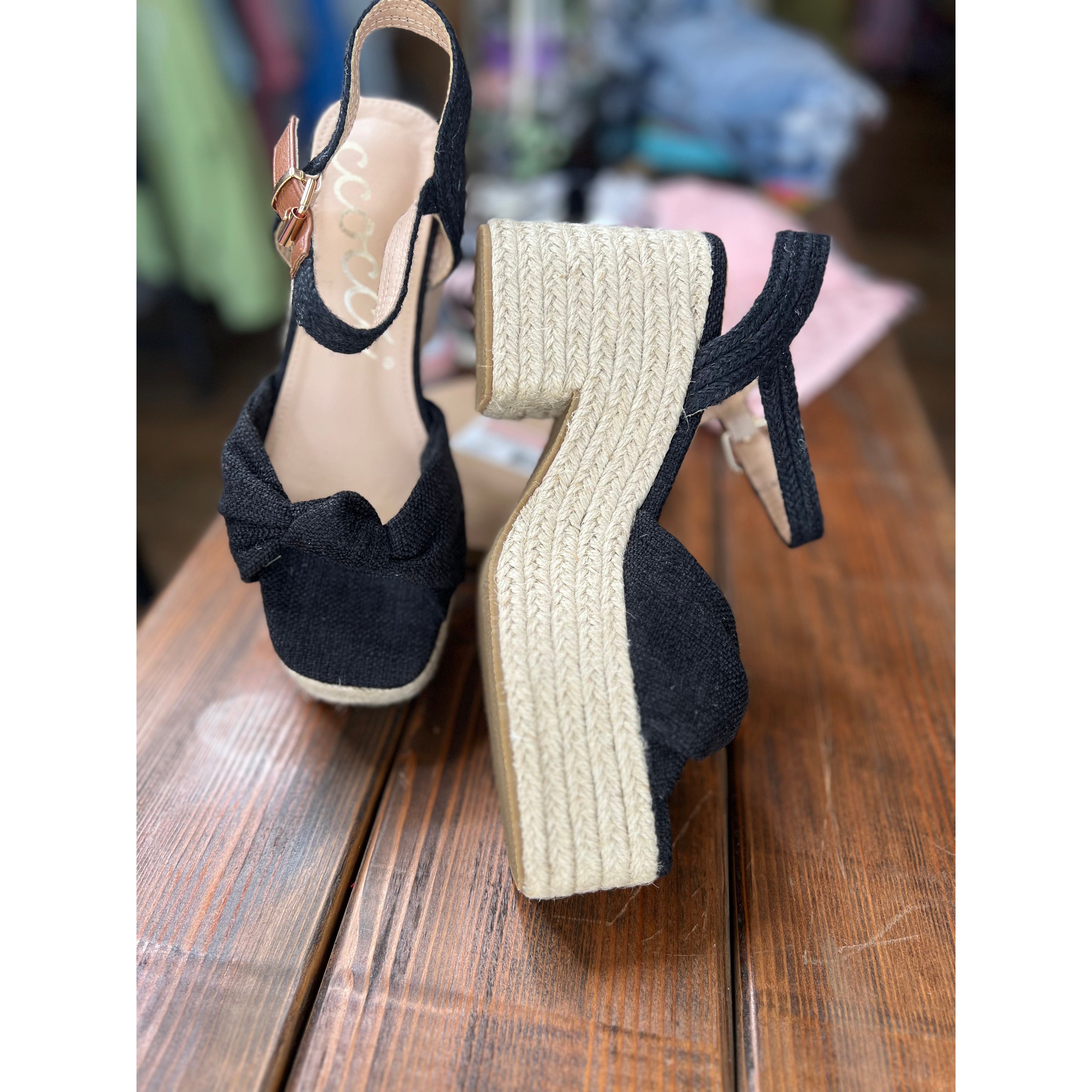 Black Palmer Bow Wedges (6-10)