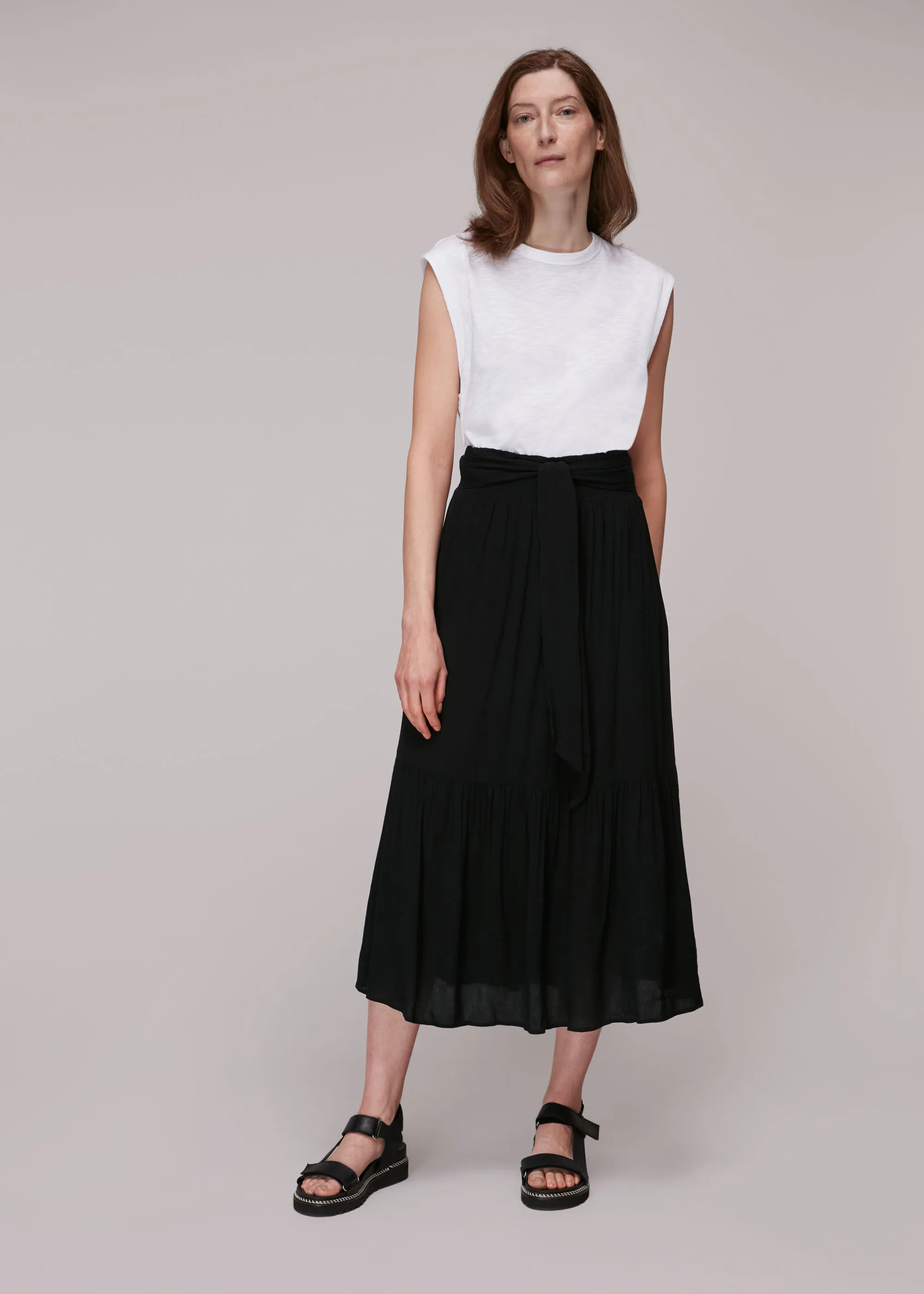 Black Smocked Waist Skirt