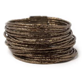 Bracelet Multi Strand Leather Cord Metallic Brown