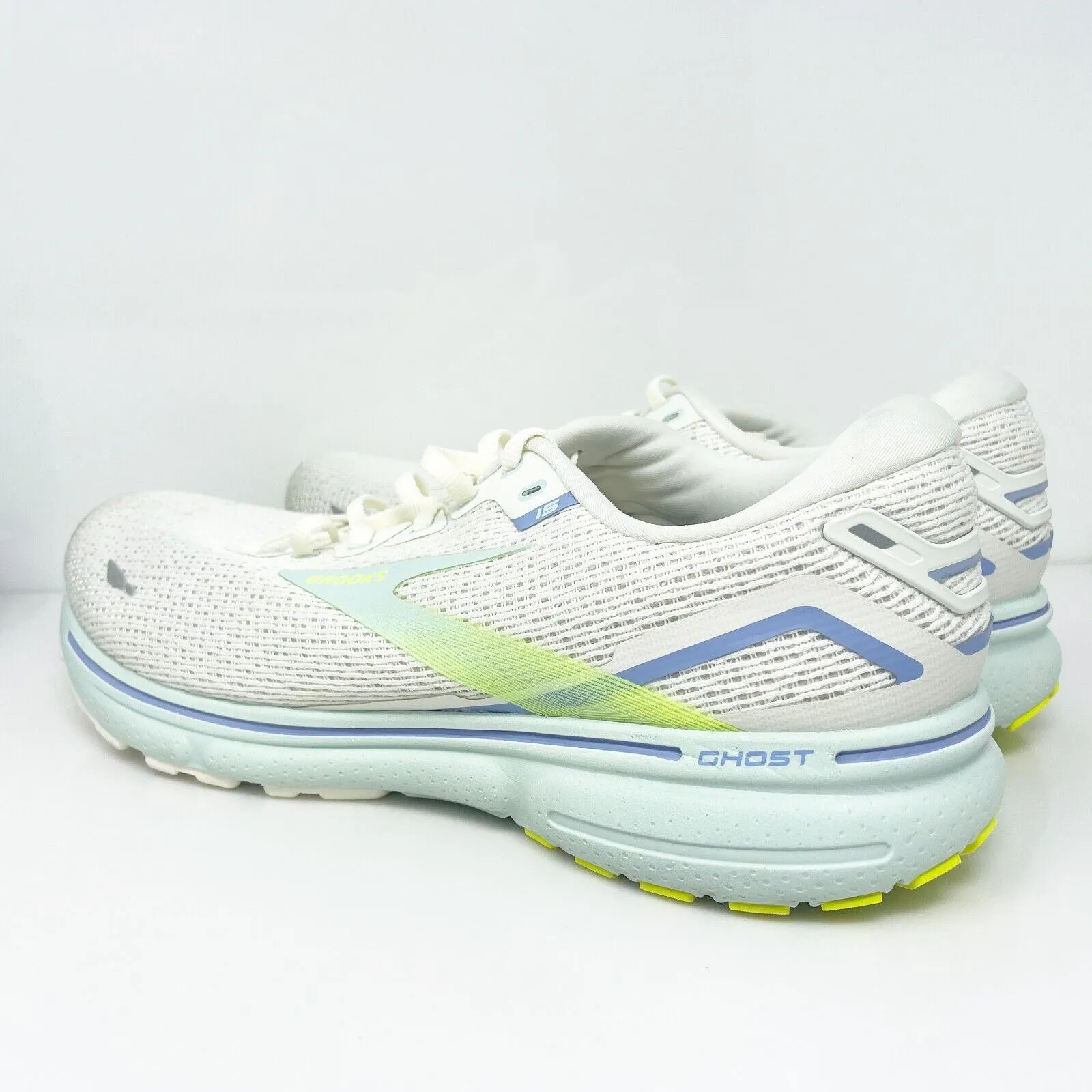 Brooks Womens Ghost 15 1203801B130 White Running Shoes Sneakers Size 12 B