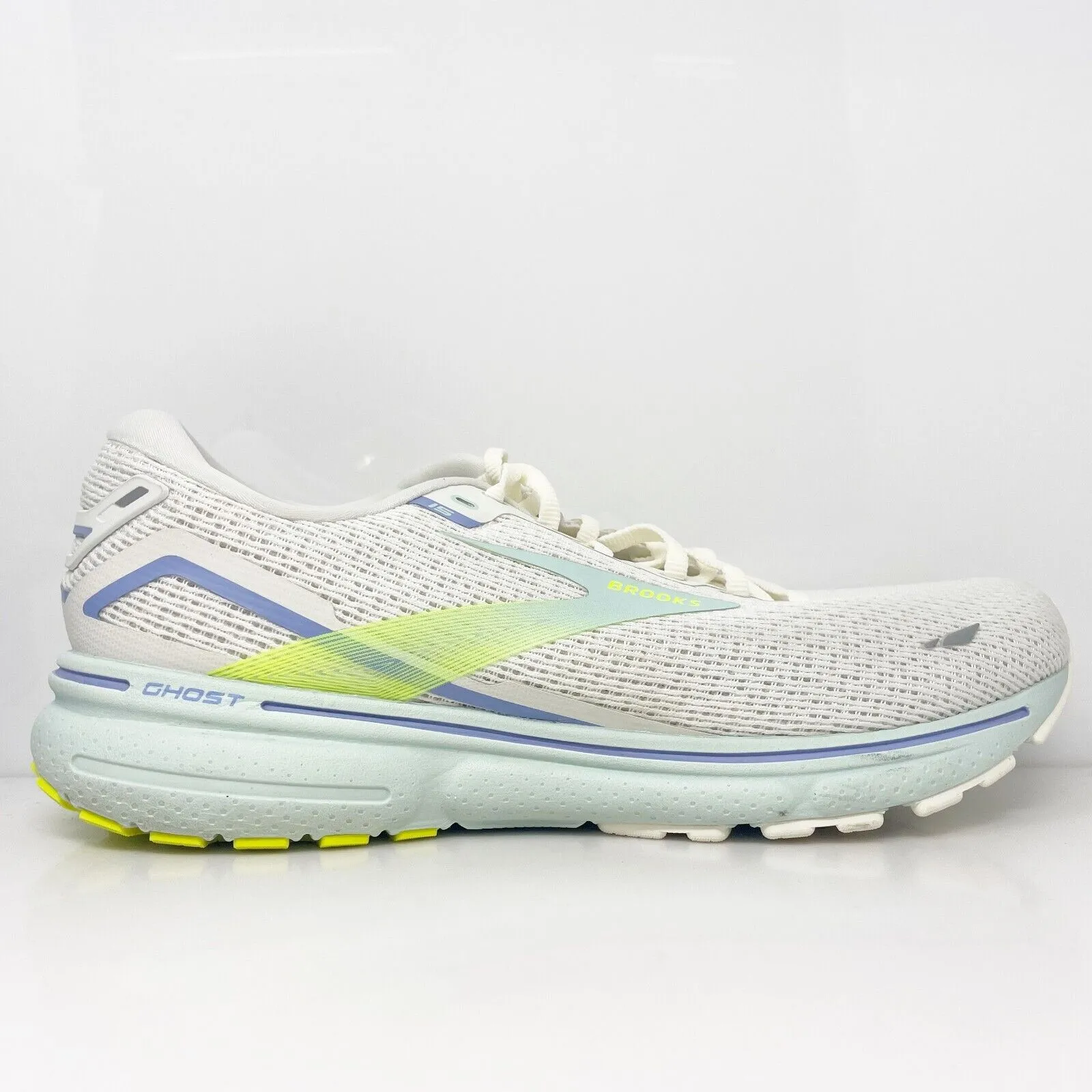 Brooks Womens Ghost 15 1203801B130 White Running Shoes Sneakers Size 12 B