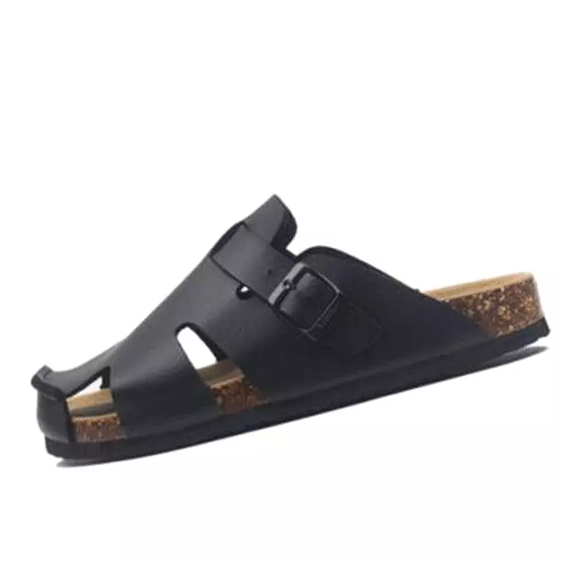 Buckle Leather Slip-On Sandals