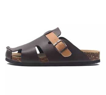 Buckle Leather Slip-On Sandals