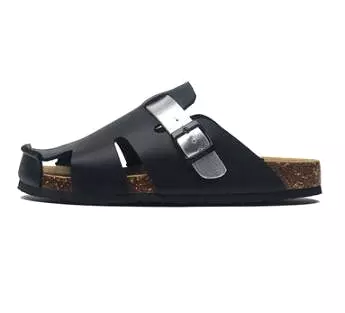 Buckle Leather Slip-On Sandals