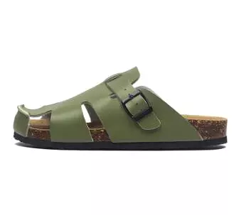 Buckle Leather Slip-On Sandals