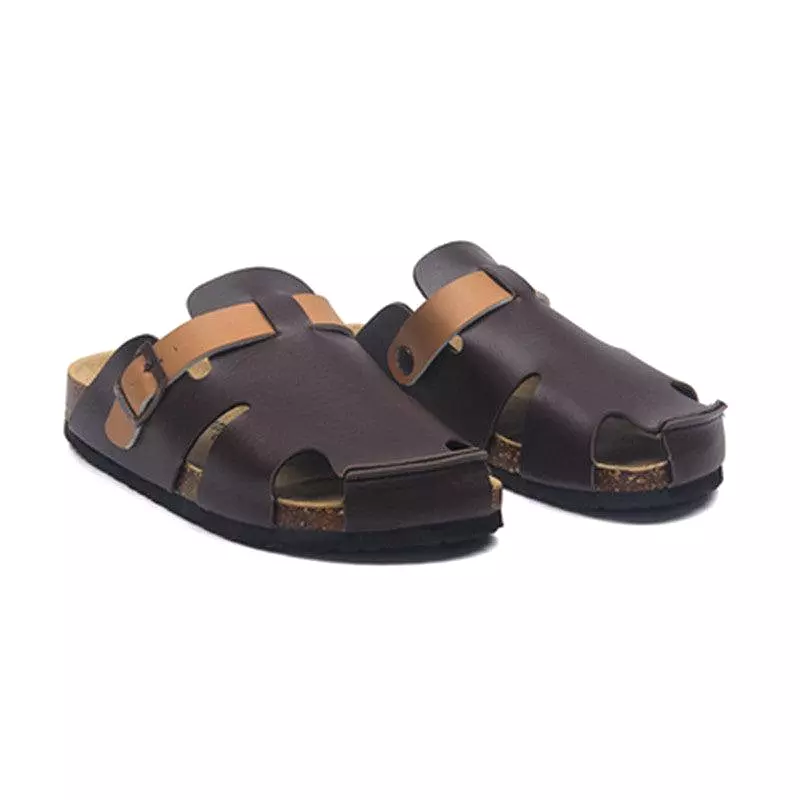 Buckle Leather Slip-On Sandals