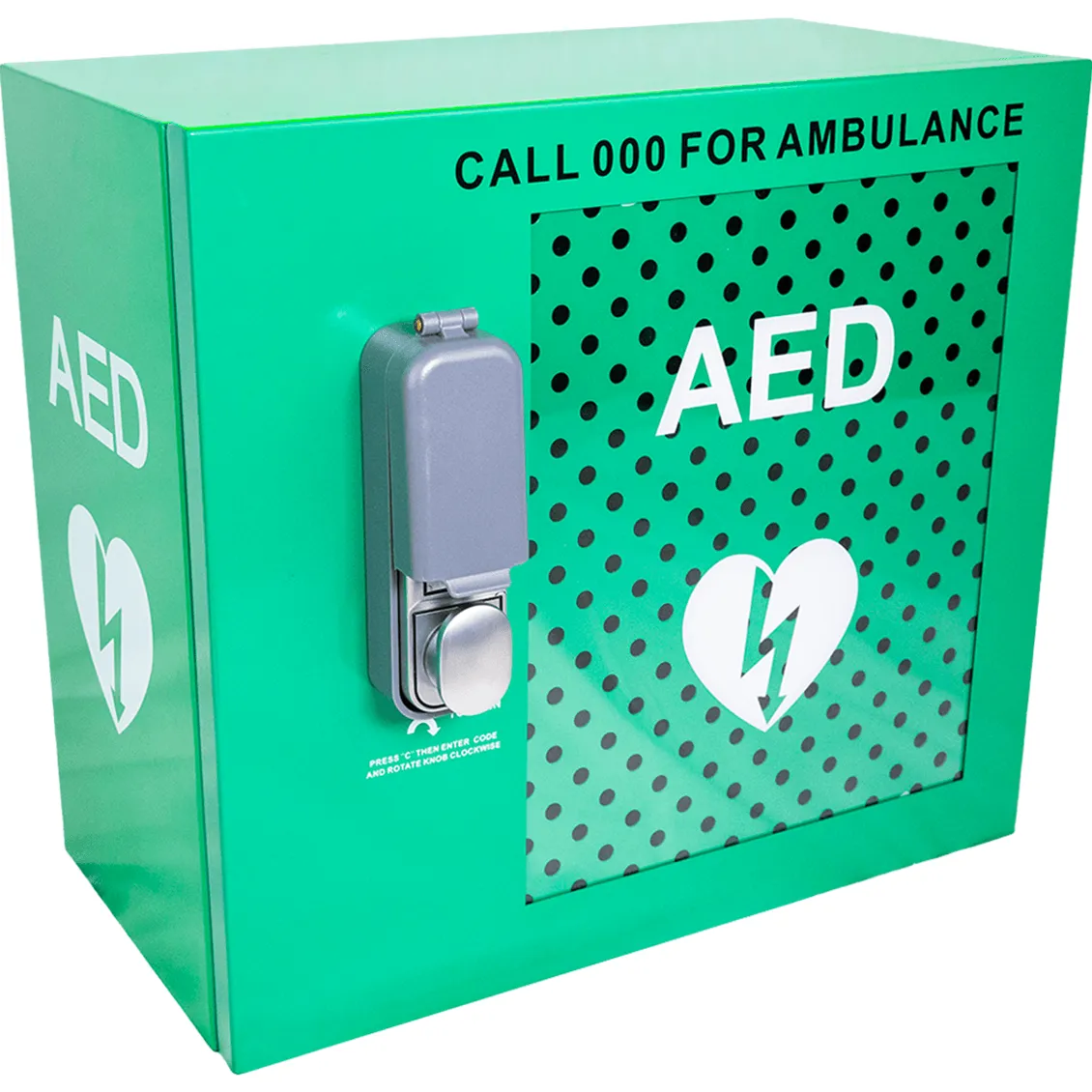 CardiAct AED/Defibrillator Keypad Lock Alarmed Outdoor Weatherproof Cabinet Case Box