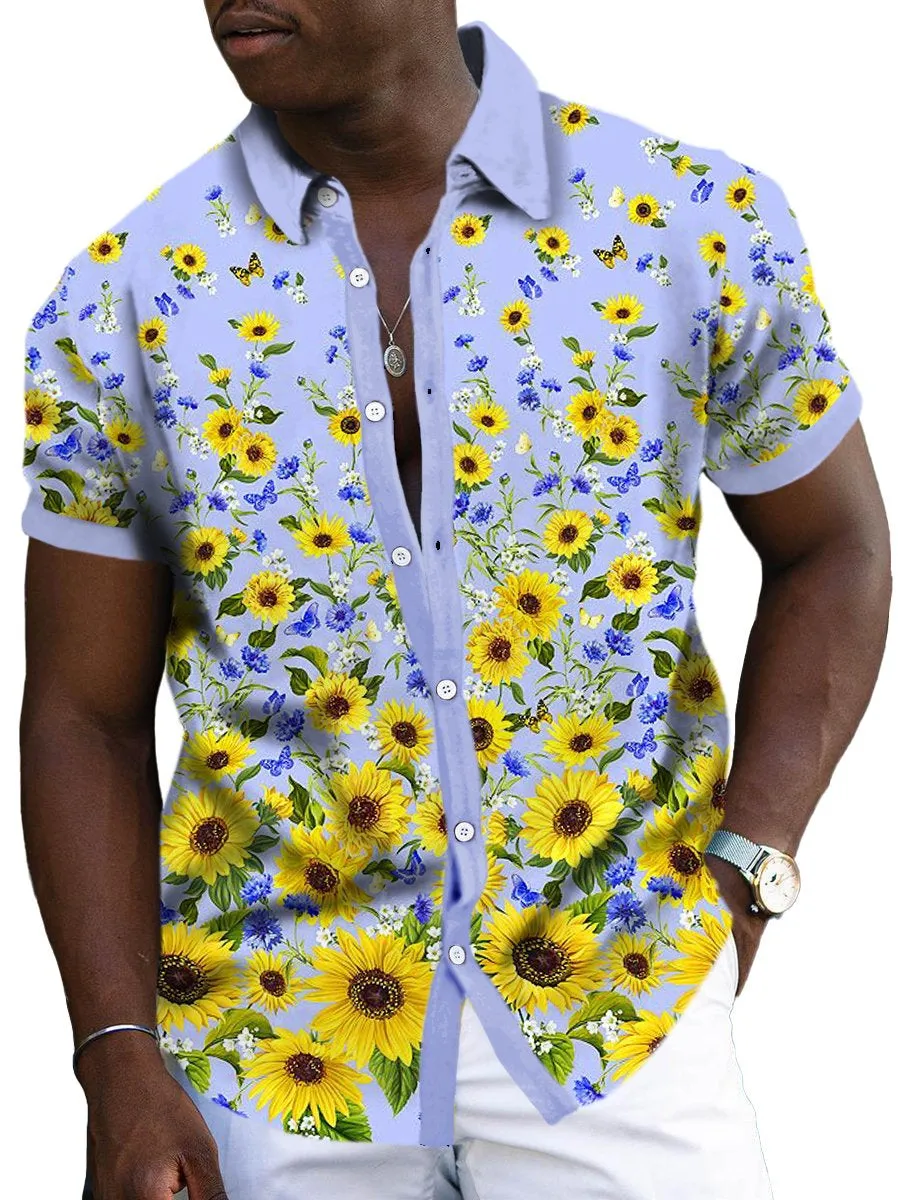 Casual Sunflower Print Short Sleeve Shirt