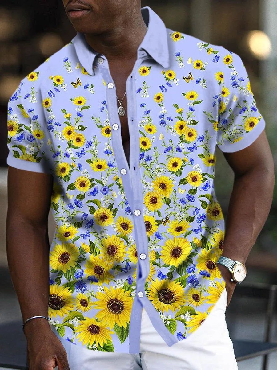 Casual Sunflower Print Short Sleeve Shirt