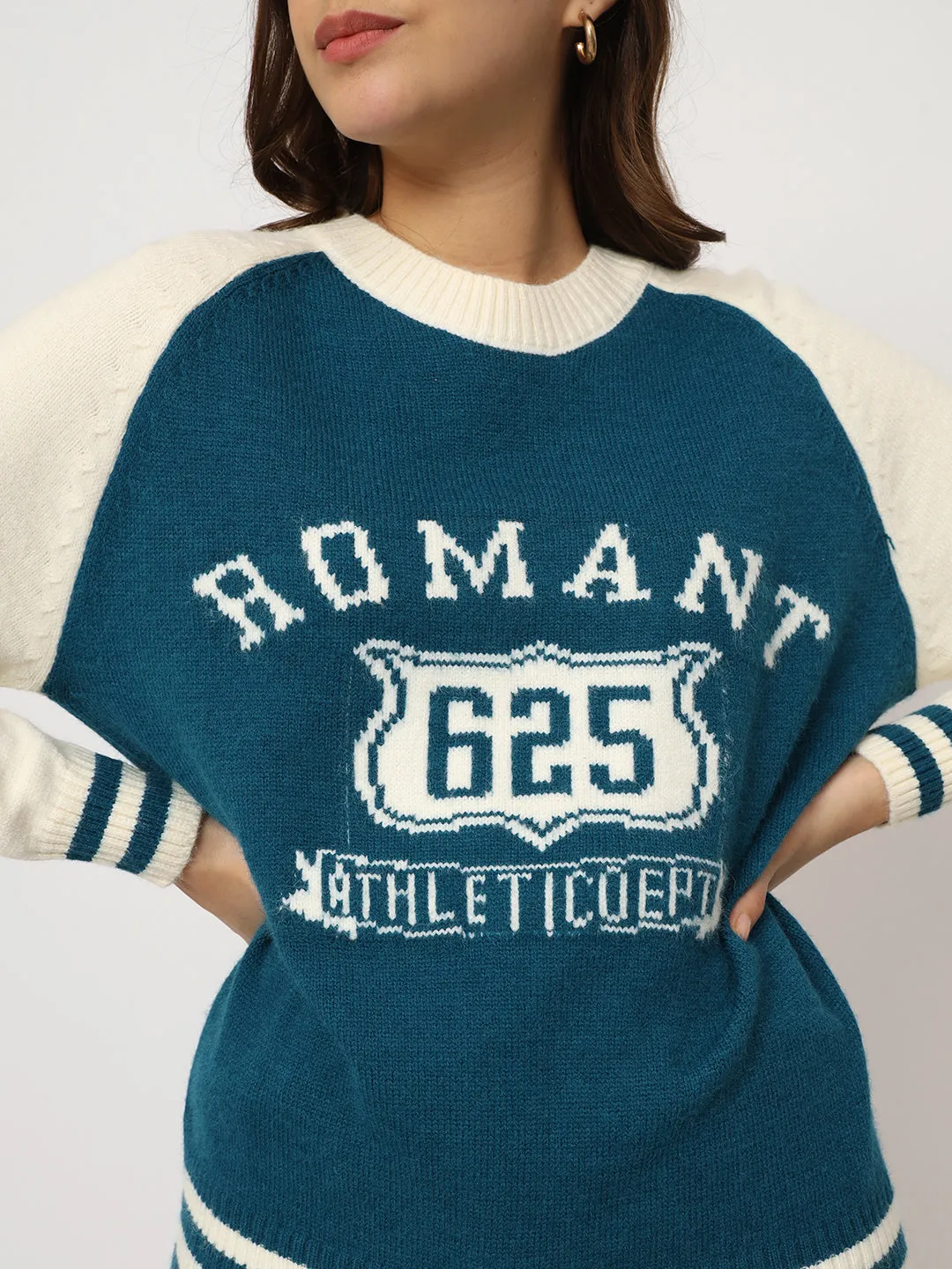 CRYSTAL TEAL COLOR WOMEN PRINTED SWEATER