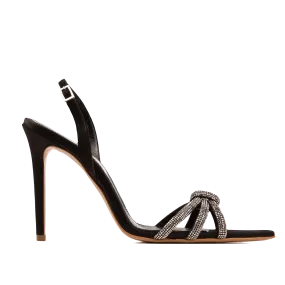 Daisy Black Crystals and Satin Sandals