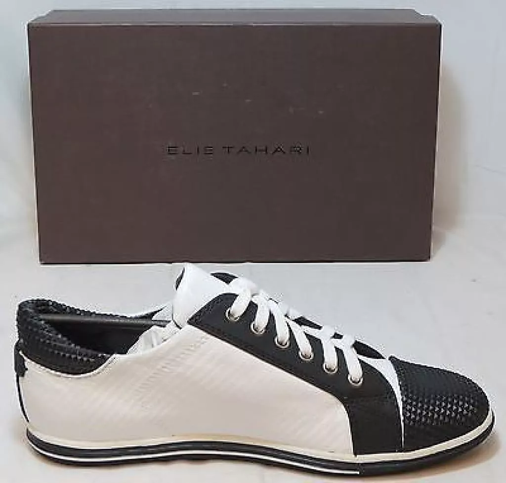 ELIE TAHARI Women's •Dream• Sneaker - White/Black Leathero n