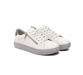 EVERAU Women Leather Zip Decor Low-top White Sneakers Chloe