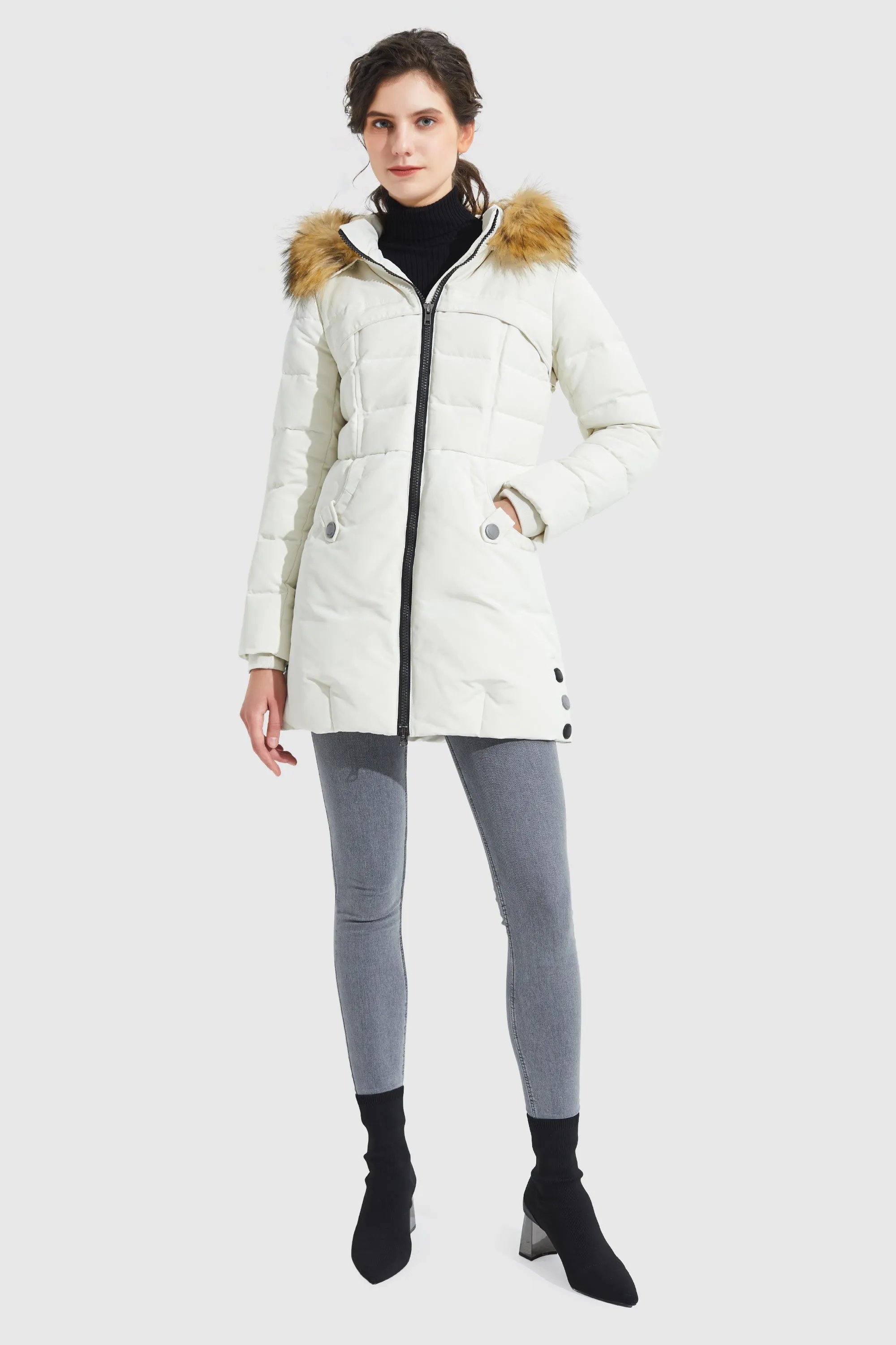 Faux Fur Qulited Puffer Down Jacket