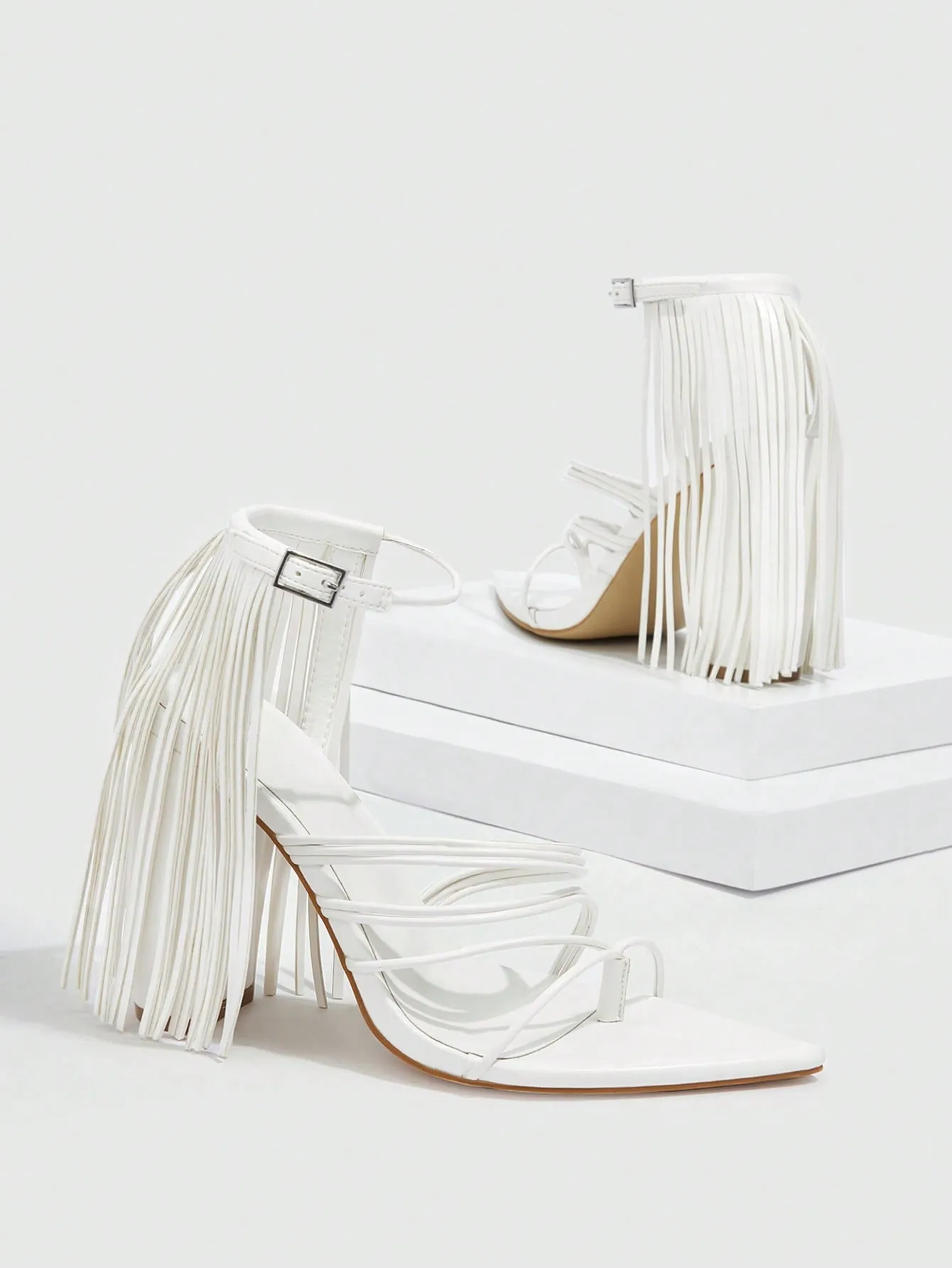 Fringe Decor Thin Strap Thong Sandals