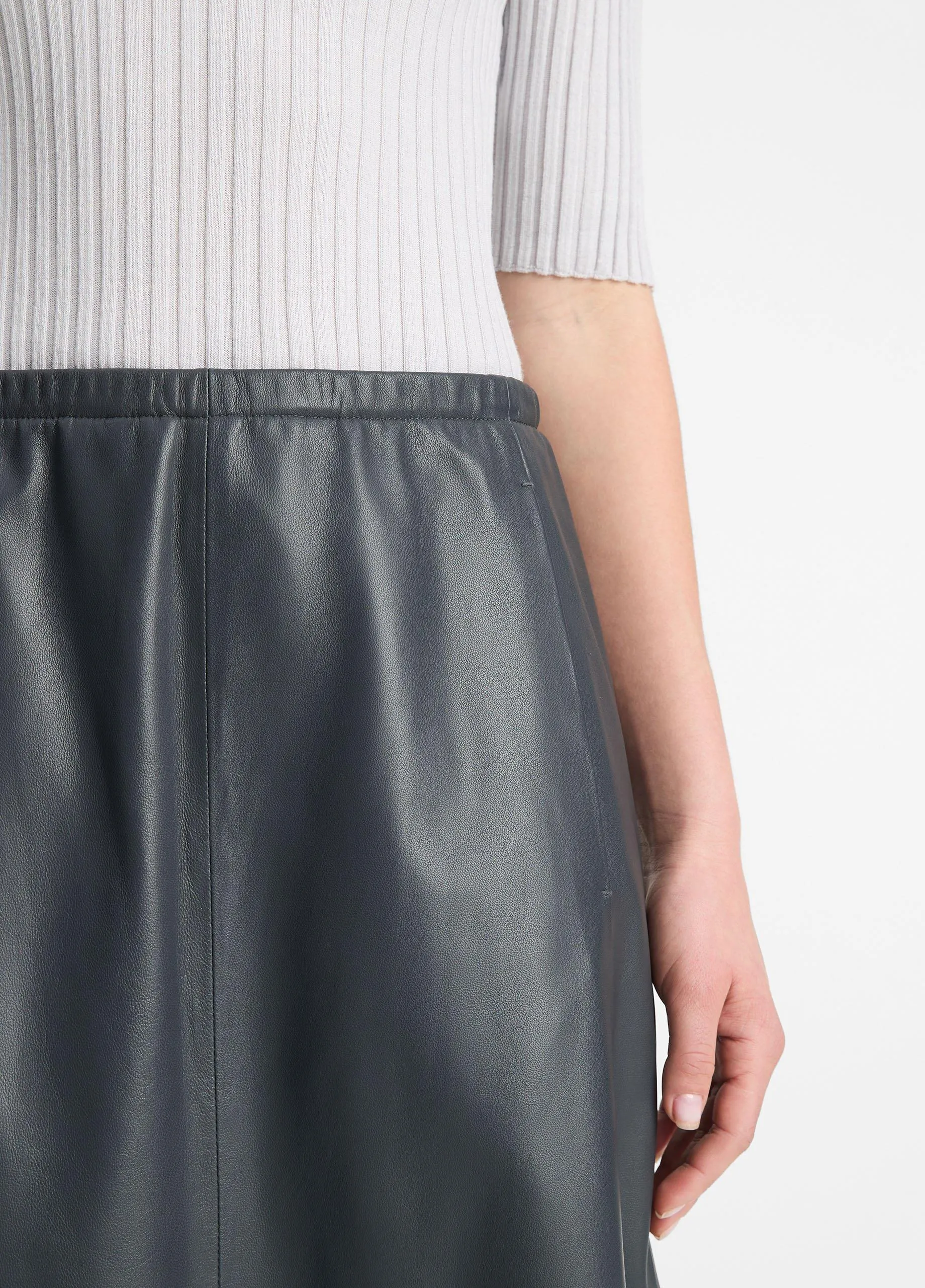 Gathered Leather Mid-Rise Skirt