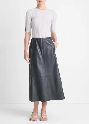 Gathered Leather Mid-Rise Skirt