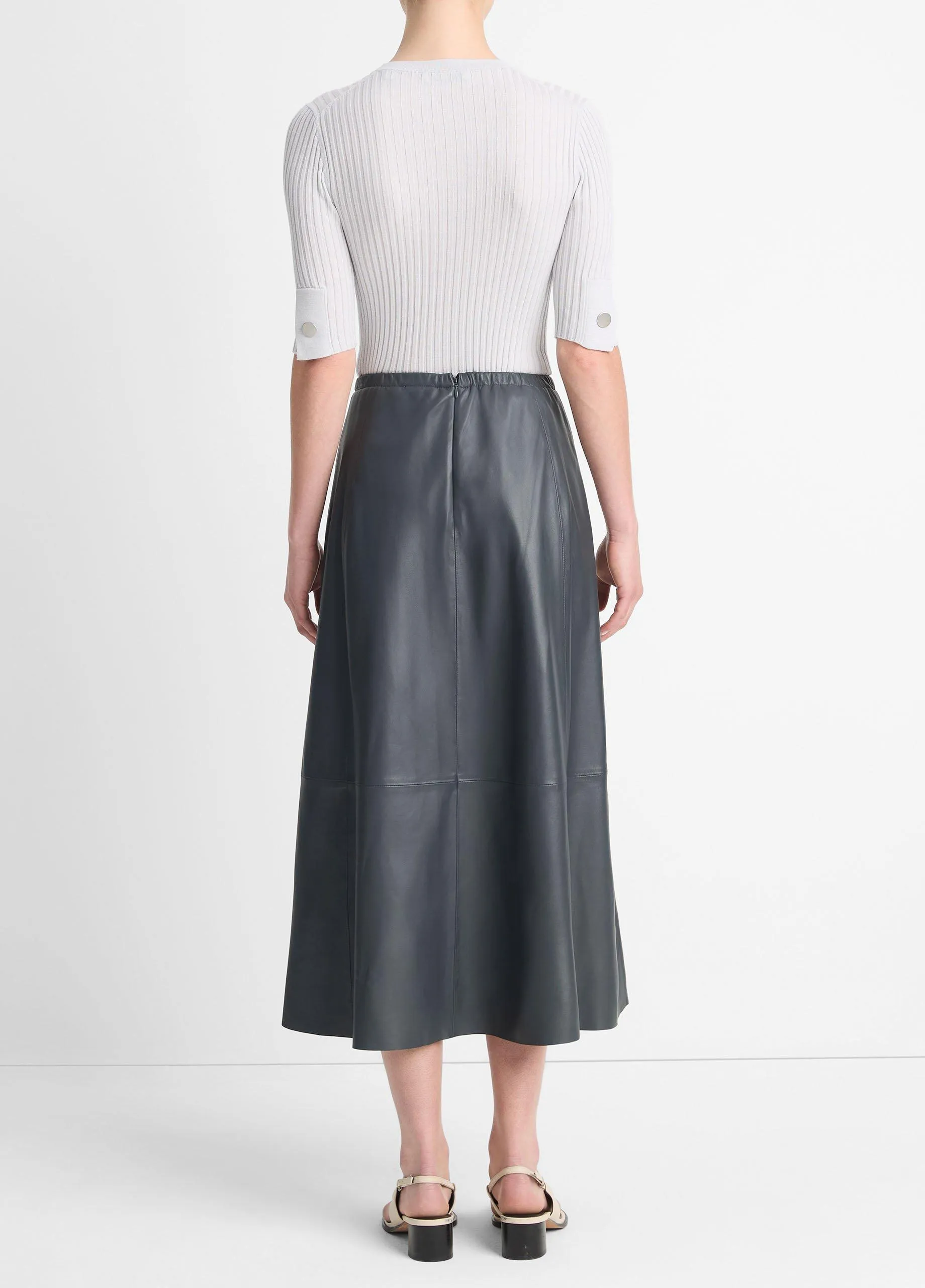 Gathered Leather Mid-Rise Skirt