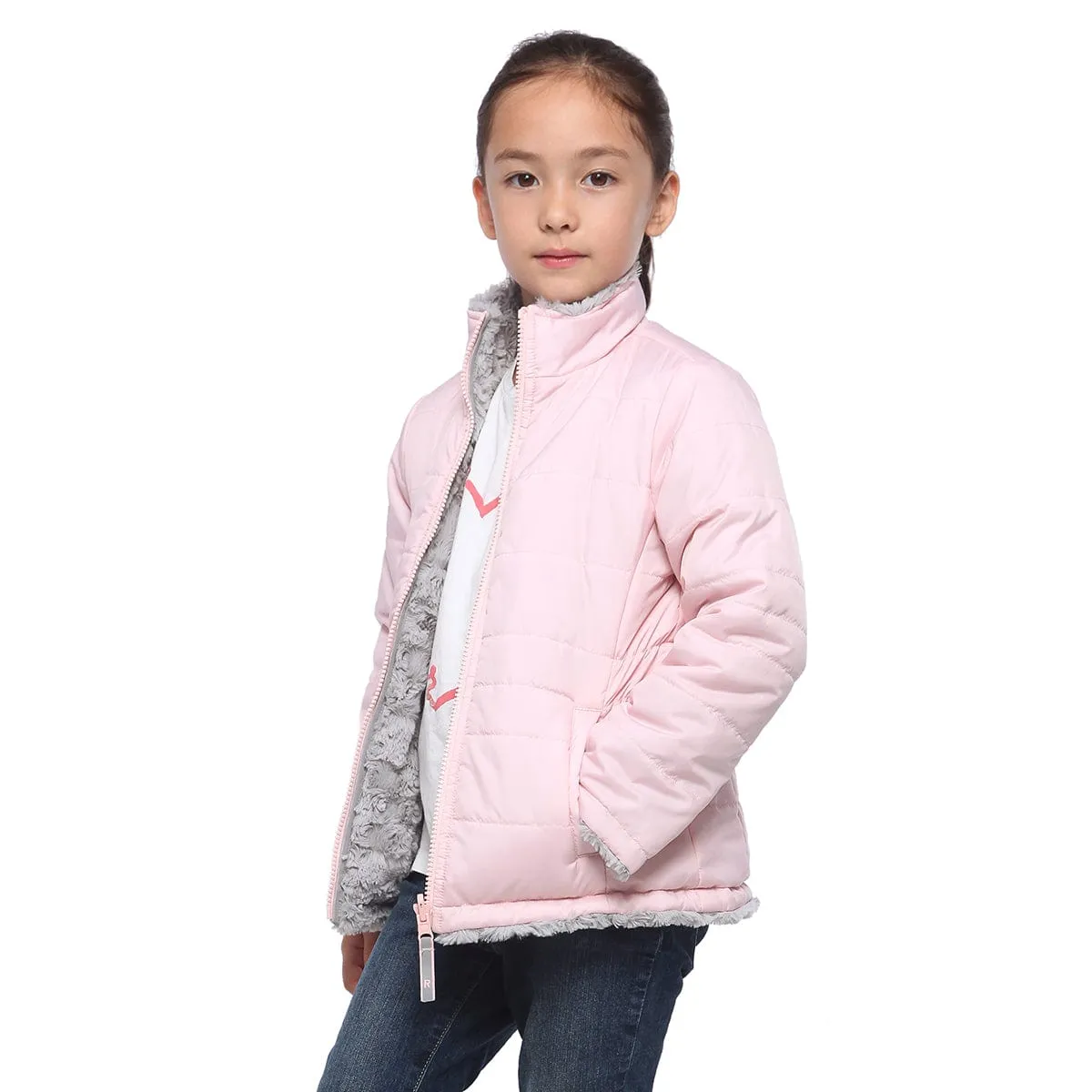 Girls' Reversible Sherpa Fleece Puffer Jacket