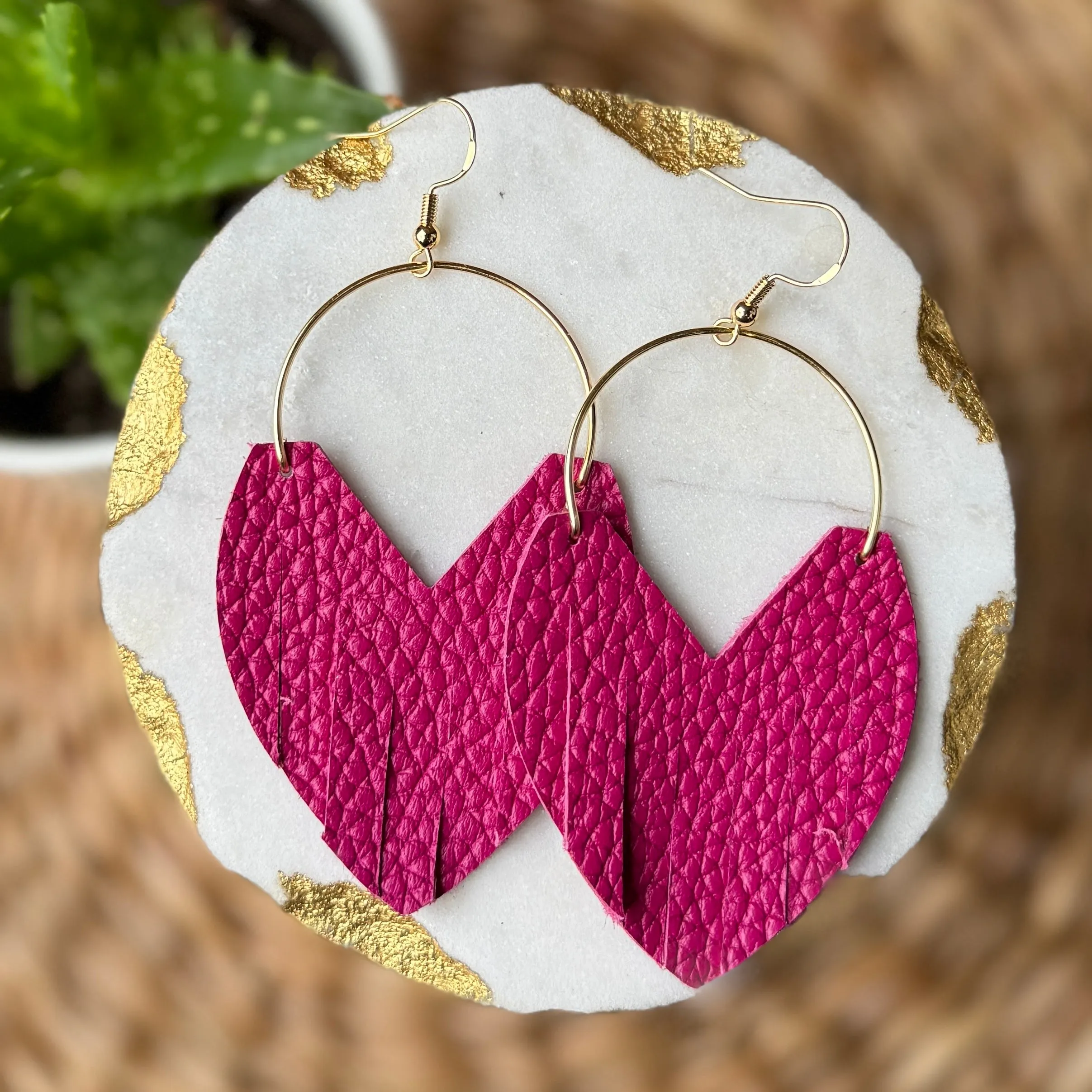 Glam Hoops - Bright Pink Leather Earrings