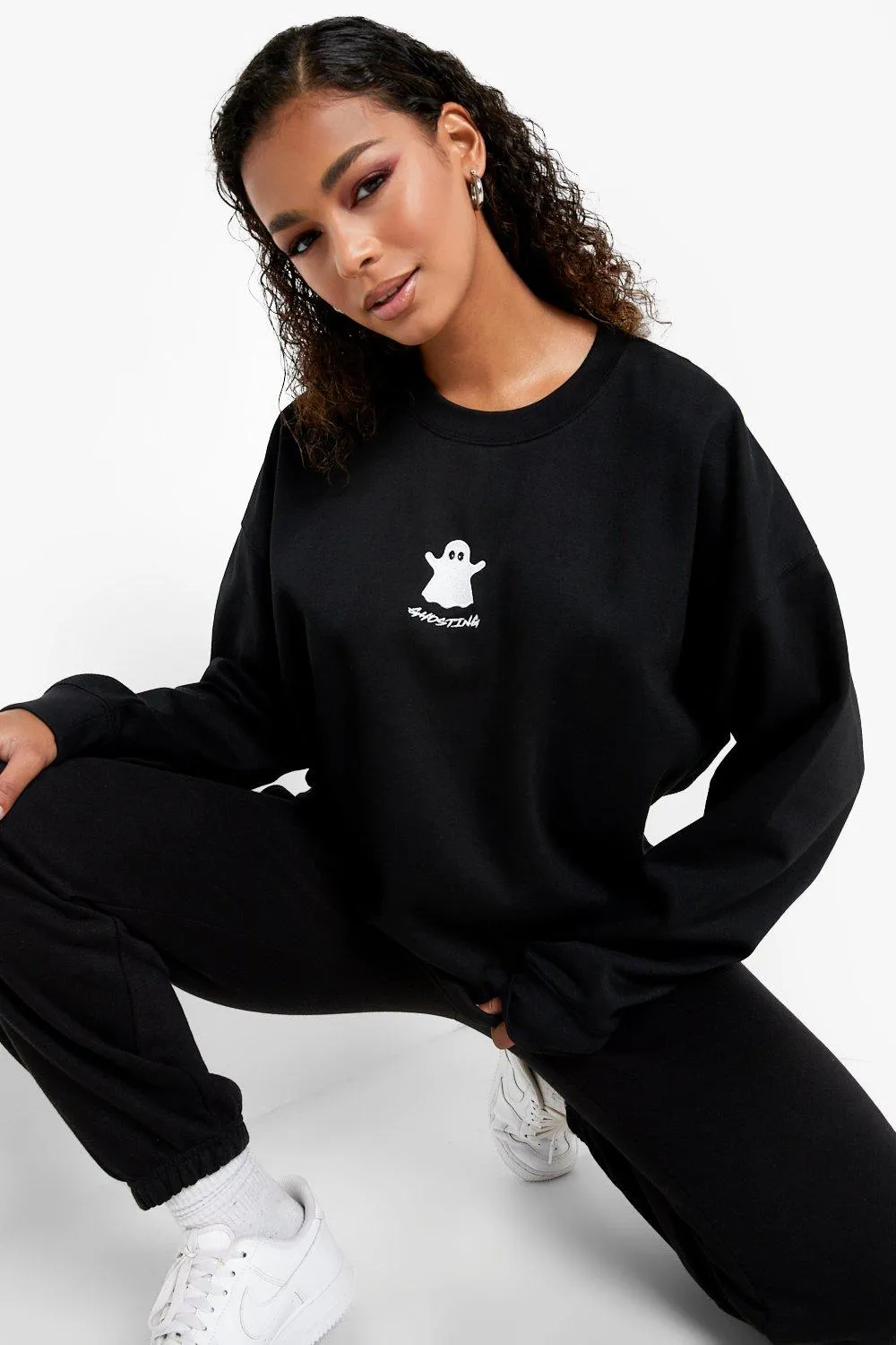 Halloween Ghost Embroidered Oversized Sweater