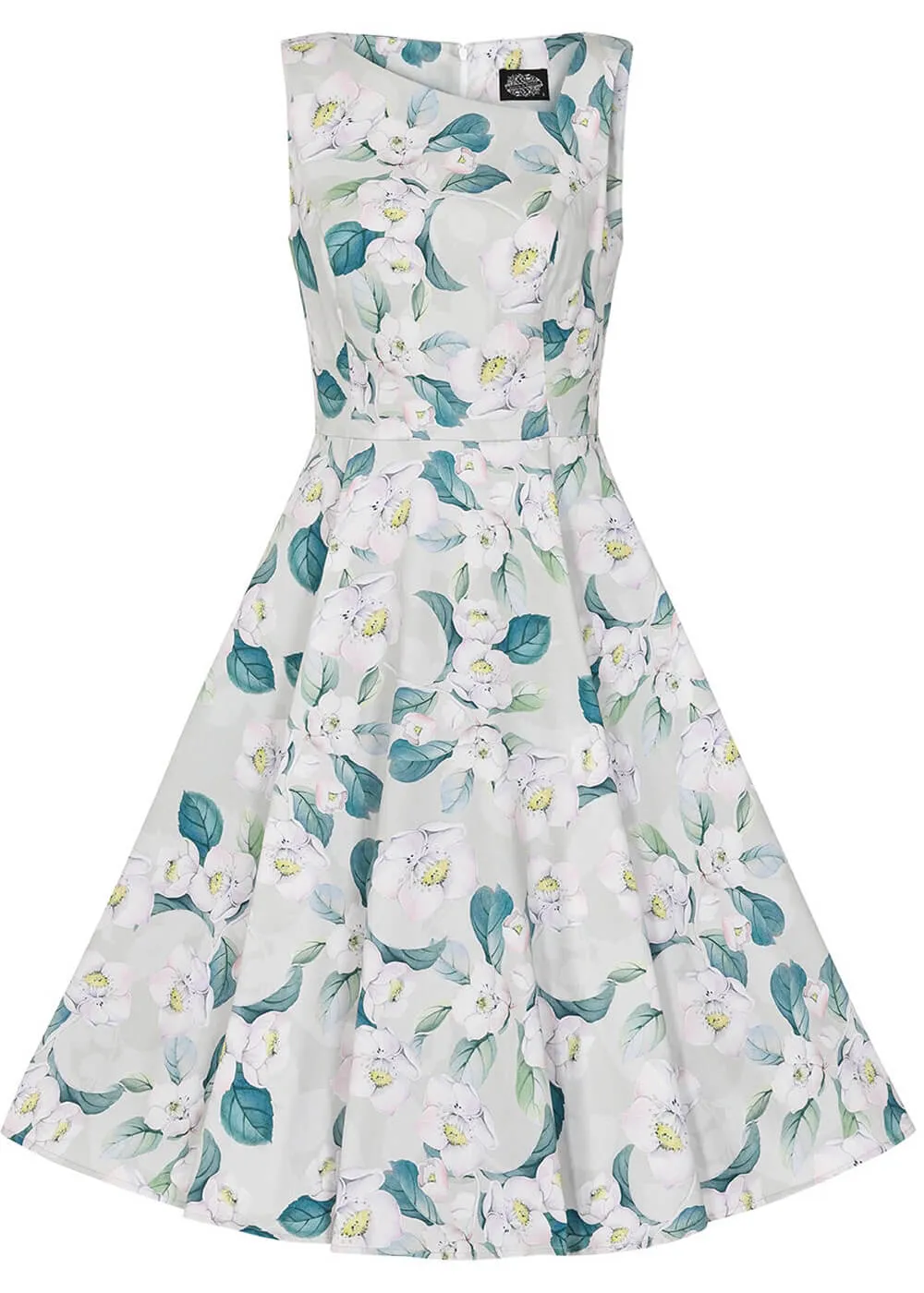 Hearts & Roses Rey Floral 50's Swing Dress Grey