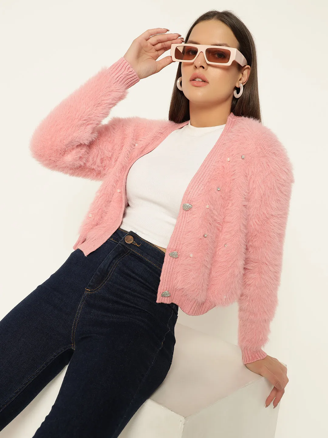 HEARTS FUR SWEATER-PINK