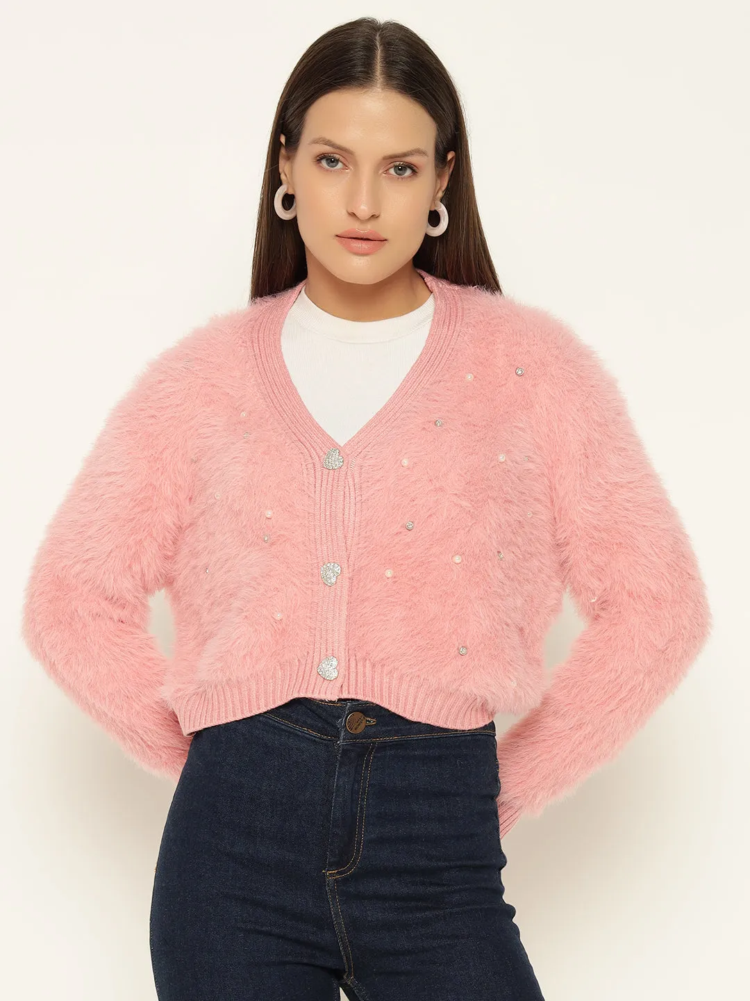 HEARTS FUR SWEATER-PINK