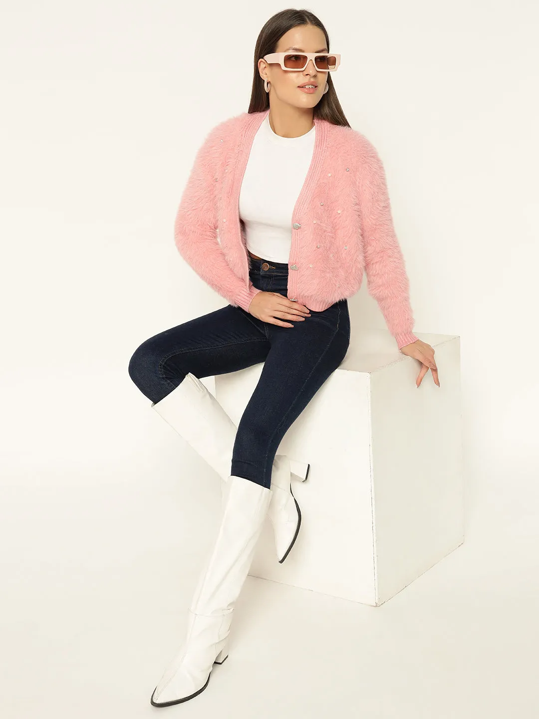 HEARTS FUR SWEATER-PINK