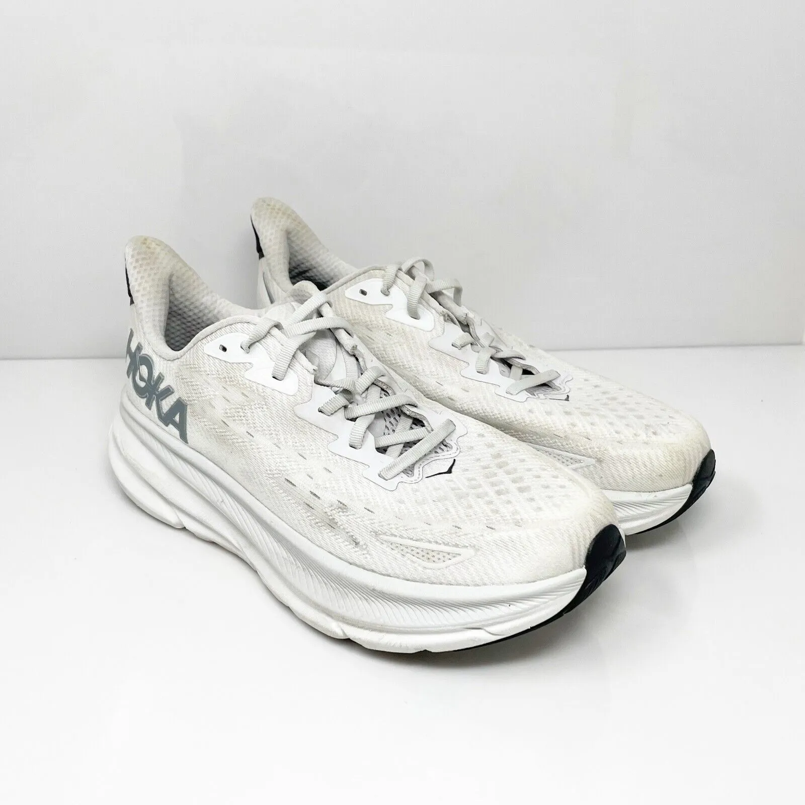 Hoka One One Mens Clifton 9 1127895 NCSW White Running Shoes Sneakers Size 9.5 D