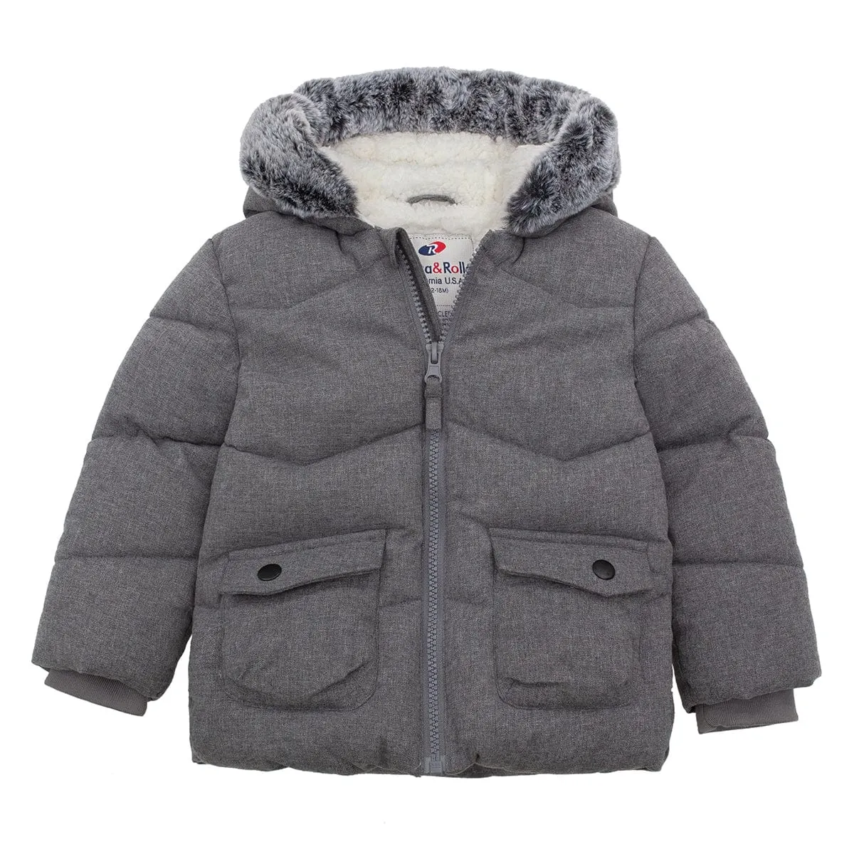 Infant Boys' Sherpa Lined Mini Fur Trim Hooded Puffer Jacket