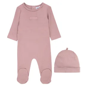 Kipp Baby Mauve Twill Tape Stretchie and Beanie