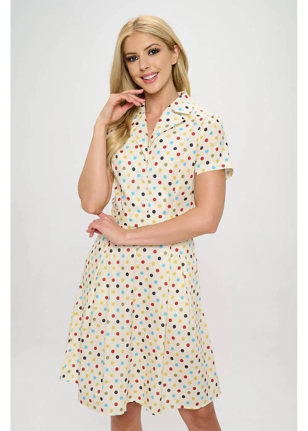 LA Soul Nova Party Polka Dot A-Line Dress Cream