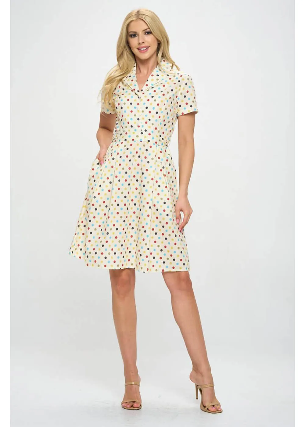 LA Soul Nova Party Polka Dot A-Line Dress Cream