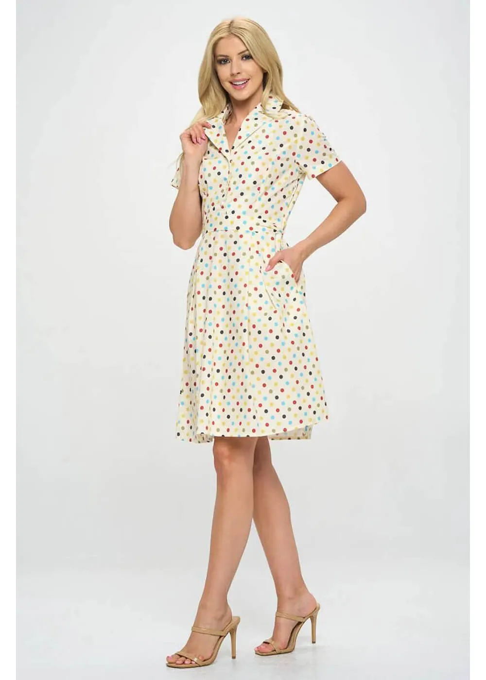 LA Soul Nova Party Polka Dot A-Line Dress Cream