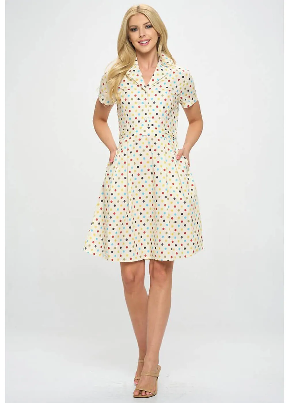 LA Soul Nova Party Polka Dot A-Line Dress Cream