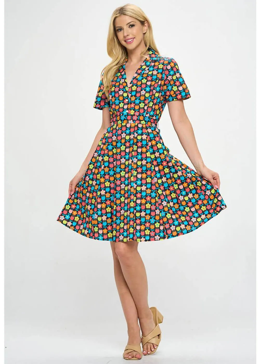 LA Soul Nova Retro Flowers A-Line Dress Black