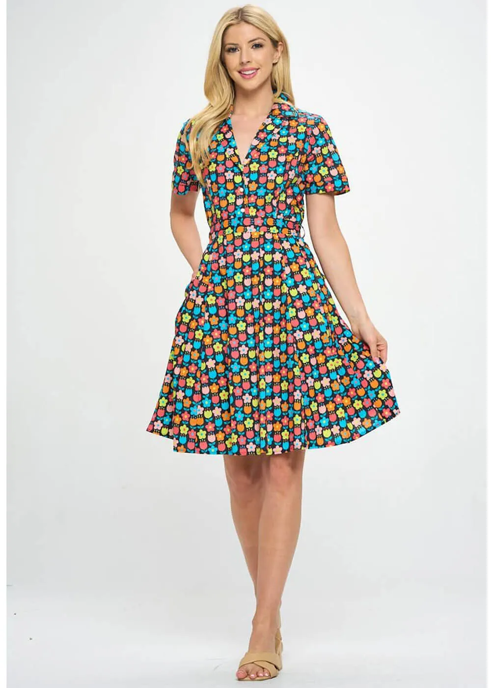 LA Soul Nova Retro Flowers A-Line Dress Black