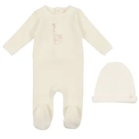 Lilette White Velour Bunny Stretchie and Cotton Beanie- Flower