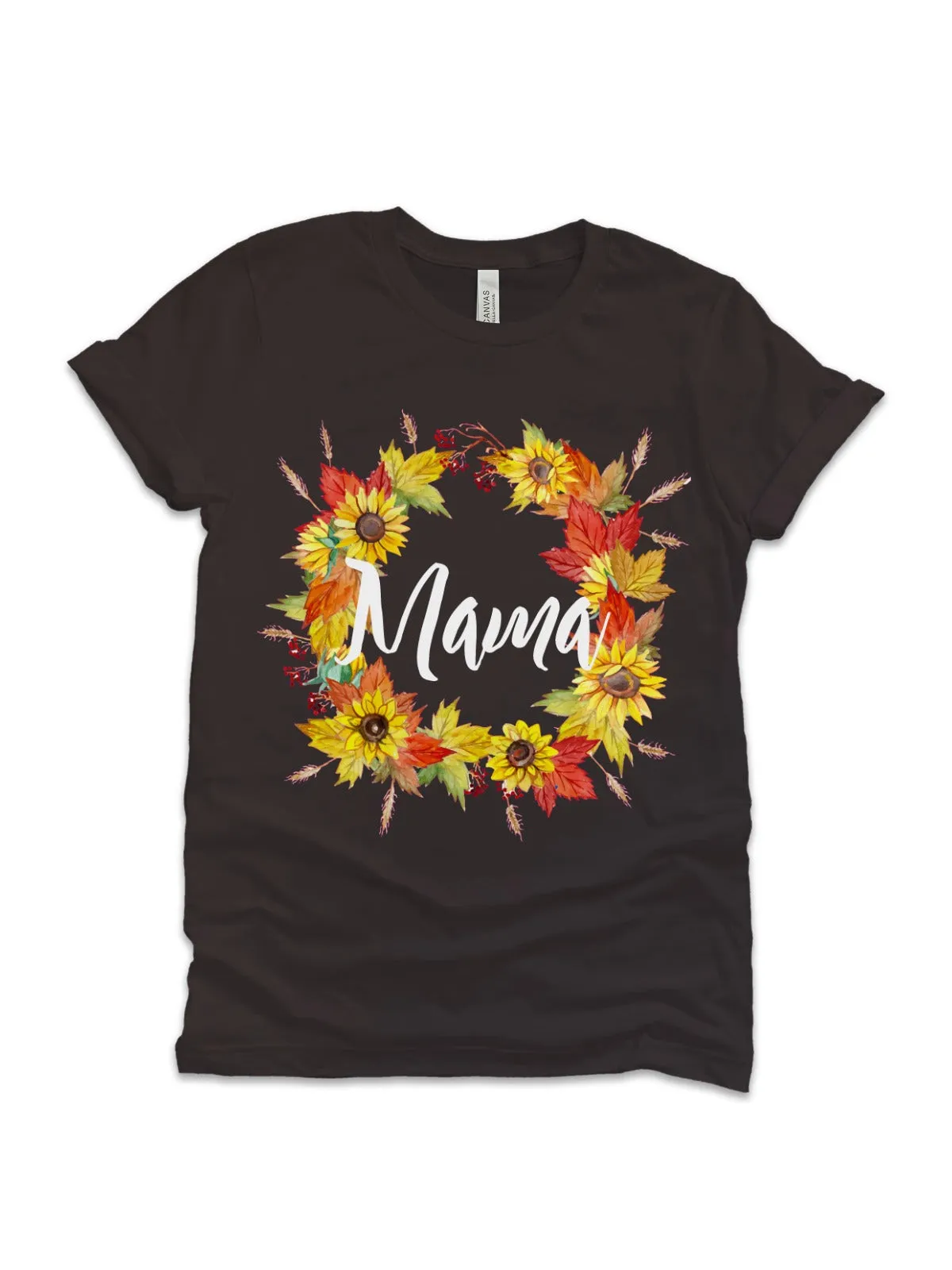 Mama Sunflower Wreath Brown Adult Shirt