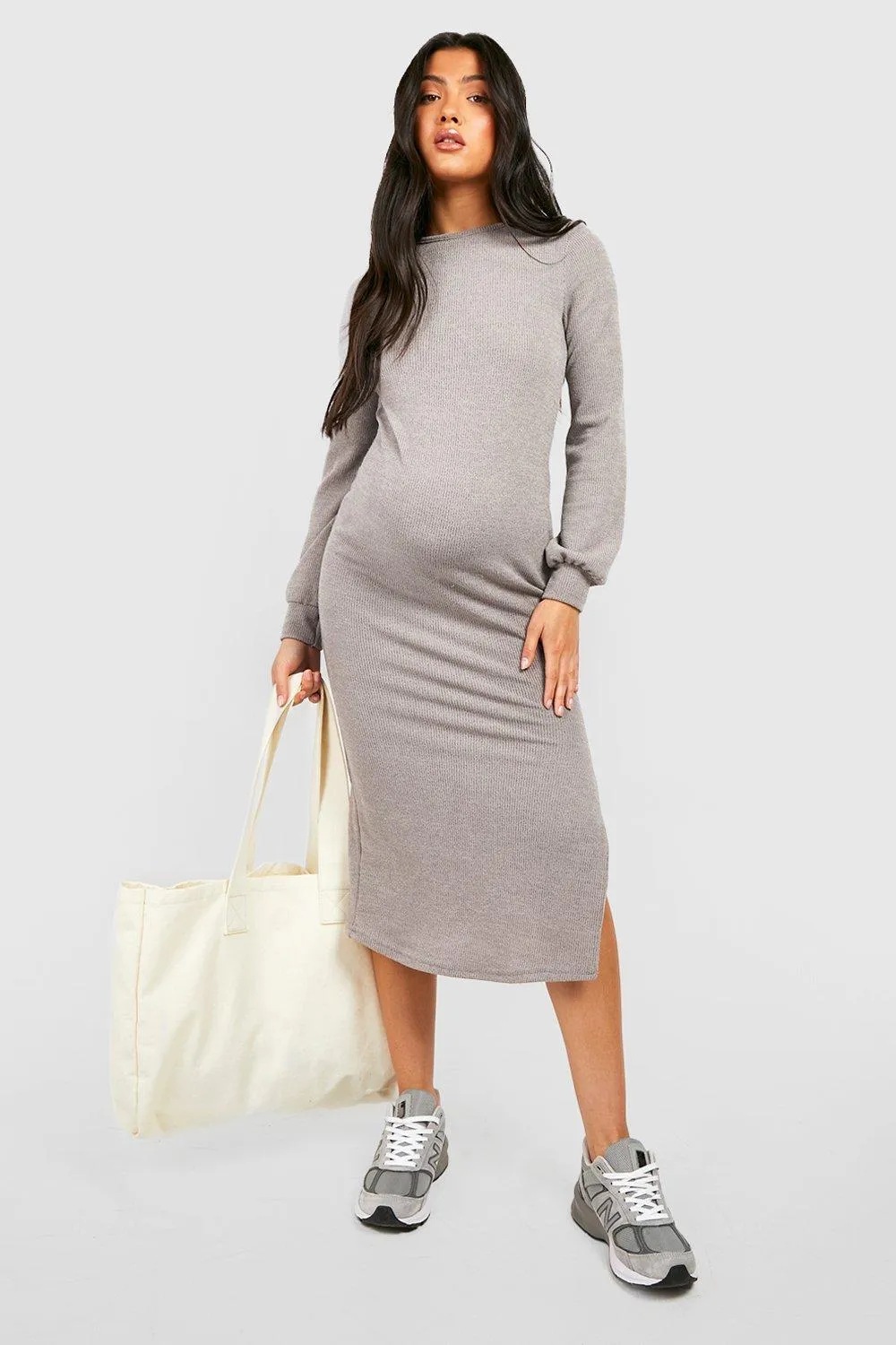 Maternity Side Split Midi Sweater Dress