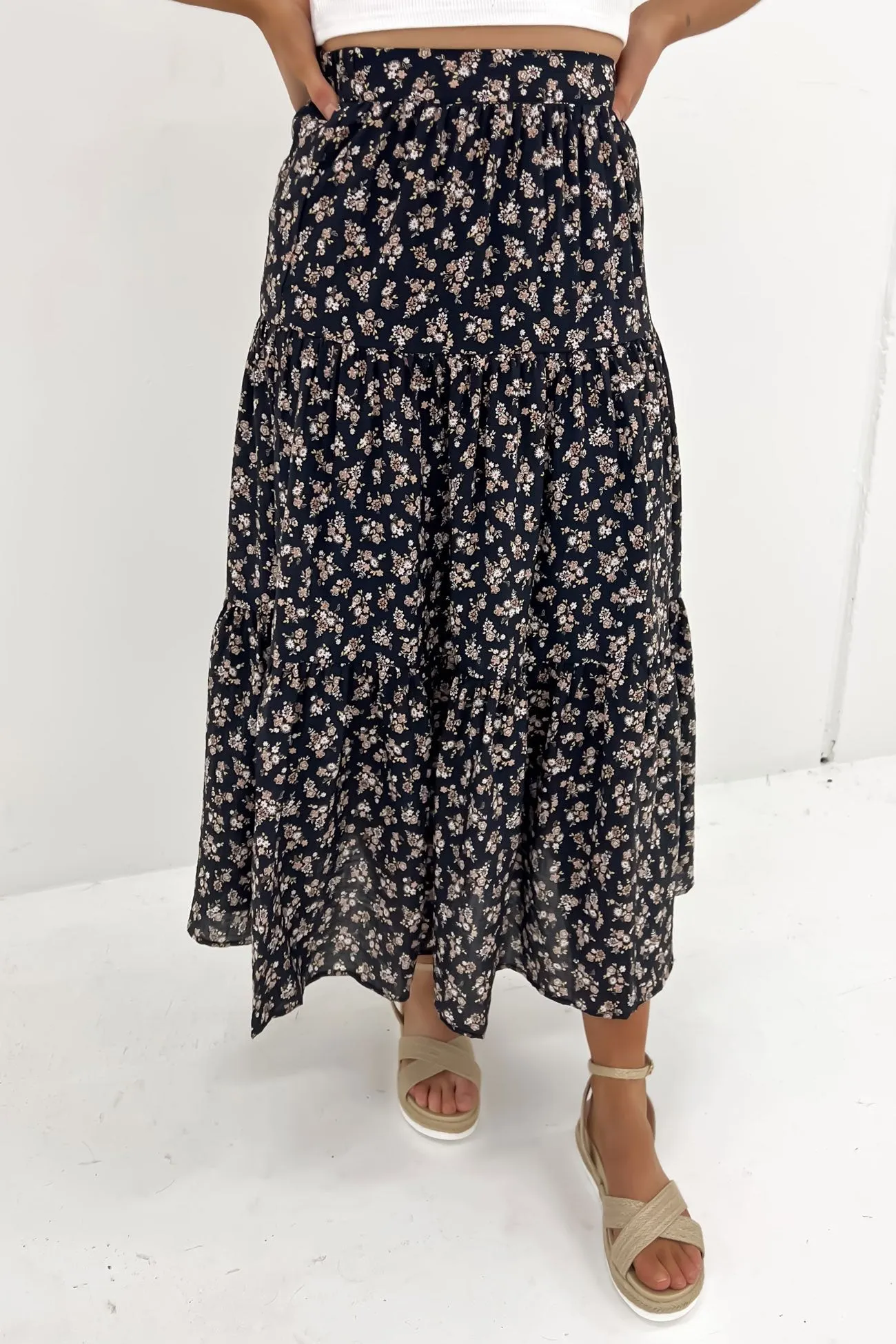 Maya Floral Maxi Skirt Black