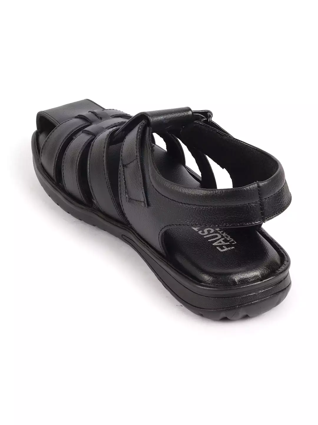 Men Black Genuine Leather Multi Strap Closed Toe Roman Sandals